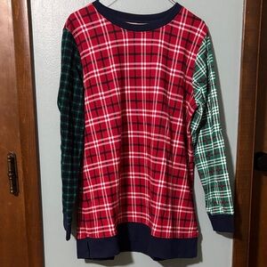 Lands' End Red, Navy, and Green Plaid Sweatshirt, Size L